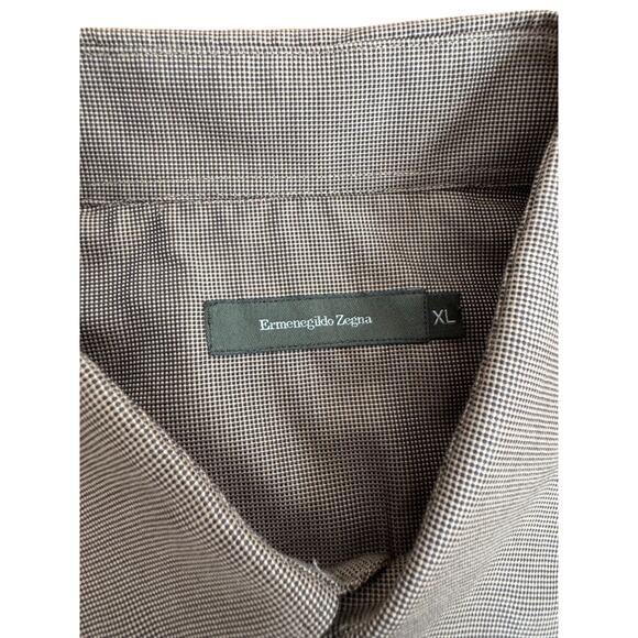 Ermenegildo Zegna | Button Down Shirt - Small Checkered Pattern Brown - Size XL - Picture 1 of 8